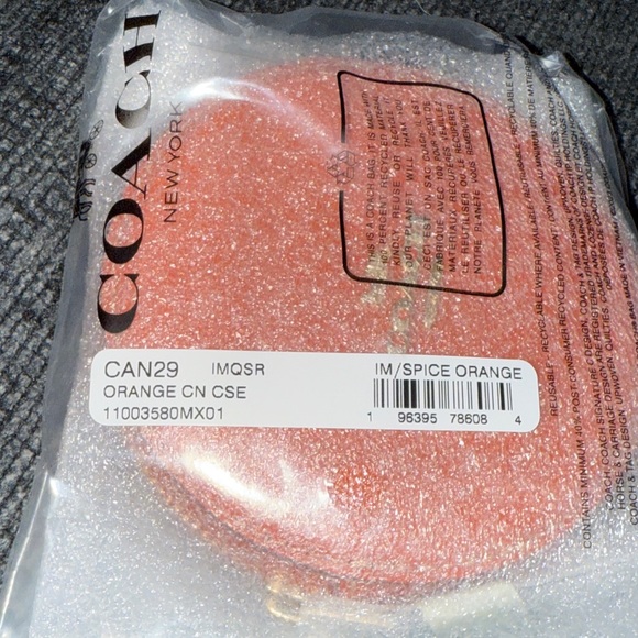 Coach Orange Card Case Wallet in Gold/Spice Orange Crossgrain Leather NWT - Picture 5 of 9